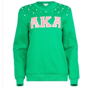 Green AKA Fleece Crewneck Sweatshirt with Pearl Accents